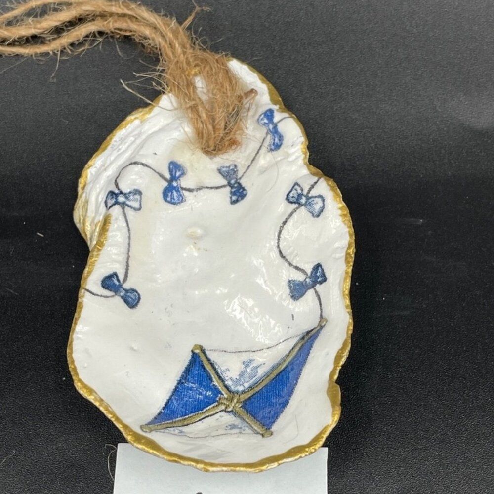 Decoupage Oyster Shell Ornament Decoupage Trinket Dish BLUE KITE